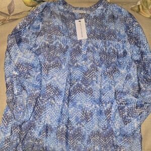 Notations Azure and Ivory Geometric Blouse NWT